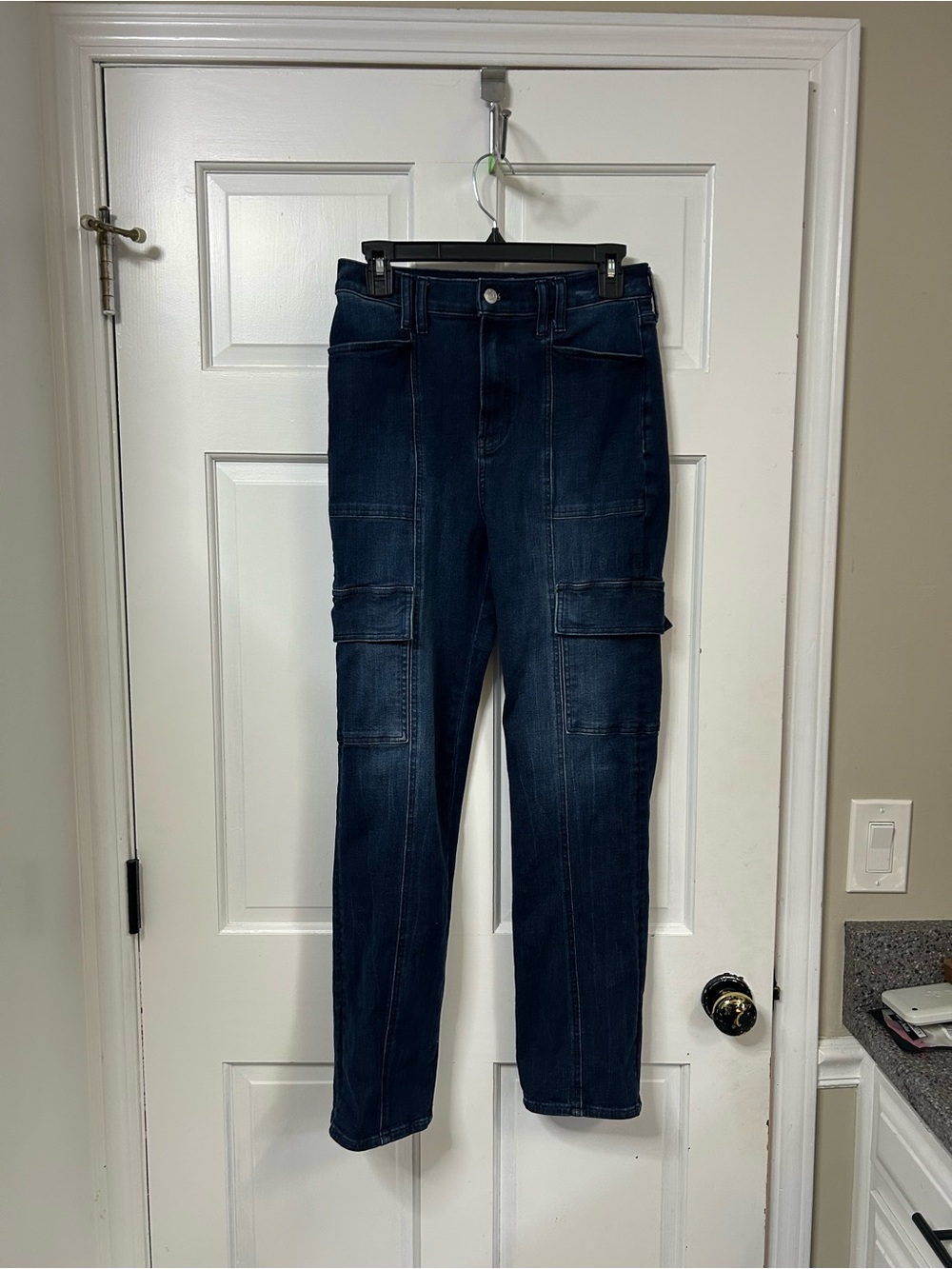 Express 90’s Slim High Rise Dark Wash Cargo Jeans - Deep Indigo